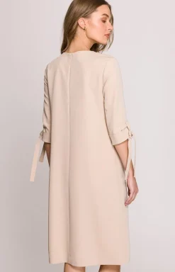 Stylove Moda - Sukienka z wiązanymi rękawami beżowa S393