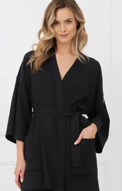 Szlafrok damski kimono z rękawem 3/4 czarny Bono