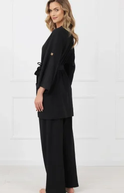 Szlafrok damski kimono z rękawem 3/4 czarny Bono