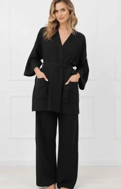 Szlafrok damski kimono z rękawem 3/4 czarny Bono