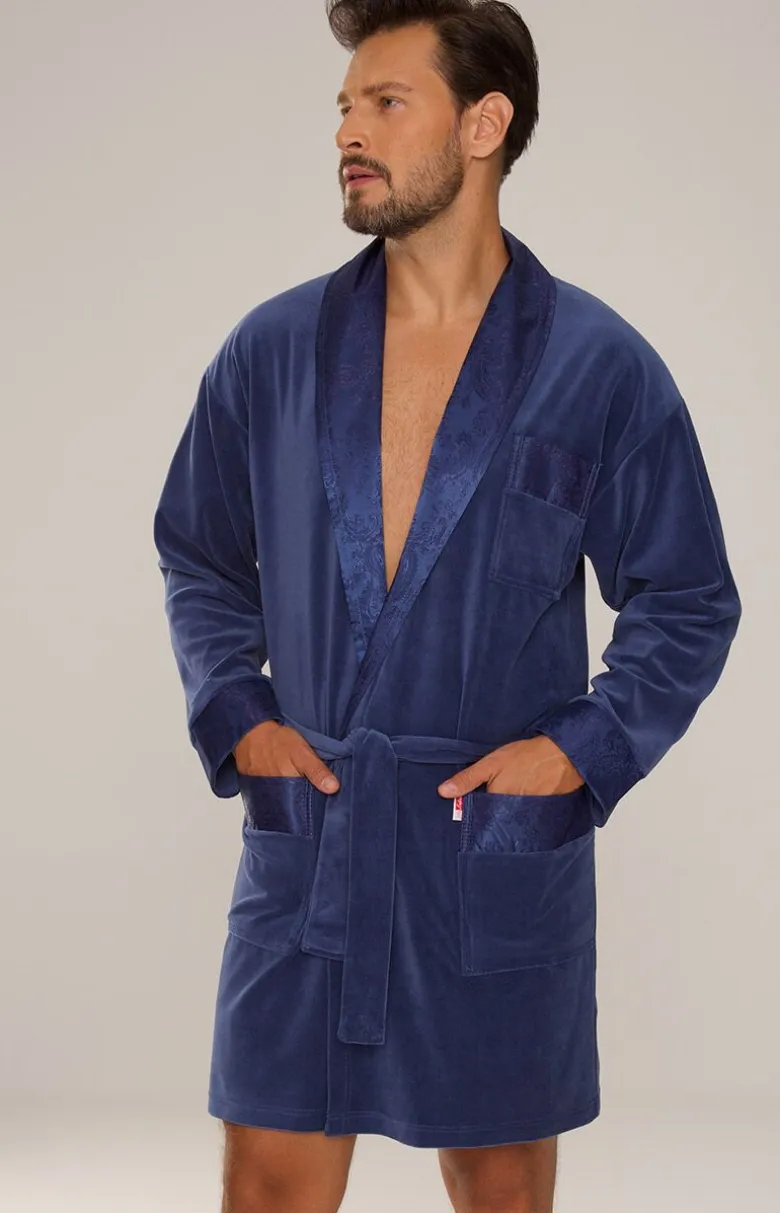 Szlafrok męski krótki w kolorze jeans NOBLE 866