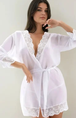 Tiulowy cienki szlafrok biały peniuar Cassidy Plus Size