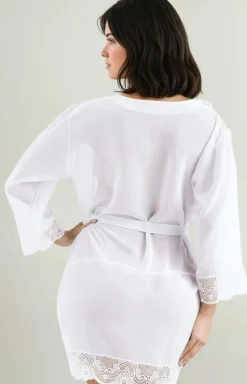 Tiulowy cienki szlafrok biały peniuar Cassidy Plus Size