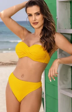 Damskie Etna Stroje Kąpielowe Dwuczęściowe|Bielizna Plus Size - Żółty dwuczęściowy strój kąpielowy push-up bez ramiączek Alice-26/G 040