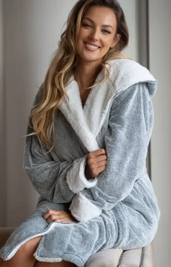 Damskie Unikat Szlafroki I Peniuary|Bielizna Homewear - szafrok daski z kapture szary Sharon