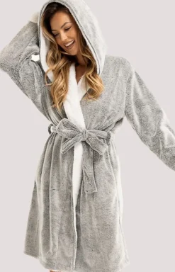 Damskie Unikat Szlafroki I Peniuary|Bielizna Homewear - szafrok daski z kapture szary Sharon