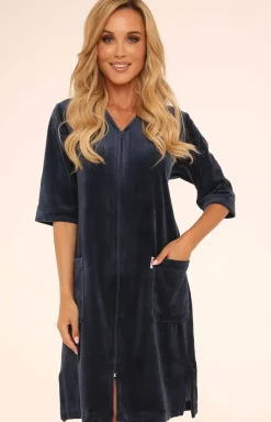 Damskie De Lafense Szlafroki I Peniuary|Bielizna Homewear - Weurowa podoka na zaek granatowa 431