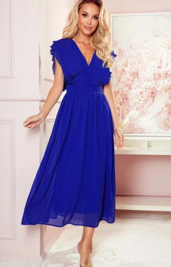 Numoco Moda - 367-2 Yana Sukienka z plisowanyi falbanai