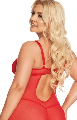 Damskie SoftLine Collection Koszulki|Seksowna Koszula Nocna - Zmysłowa czerwona koszulka i stringi plus size Aldona