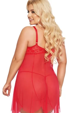 Zwiewna czerwona koszulka babydoll i stringi Carla